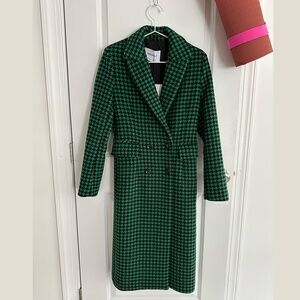 Ena Pelly x RJ Wool Green Tailored Houndstooth Coat NWT